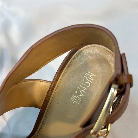 MICHAEL KORS, Josephine, Brown Leather Wedge Sandals, women, Sling Back, 9.5M - Picture 2 of 13